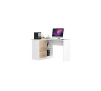 Bureau d'angle gauche b16 blanc 124 cm 3 tiroirs façade chêne sonoma 2 étagères 124x85x77 cm