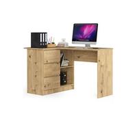 Bureau d'angle gauche B16 Chêne Artisan 124 cm 3 tiroirs façade Chêne Artisan 2 étagères 124x85x77 cm