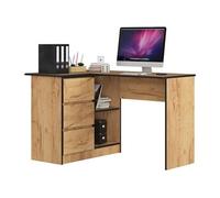 Bureau d'angle gauche B16 Chêne Craft 124 cm 3 tiroirs façade Chêne Craft 2 étagères 124x85x77 cm