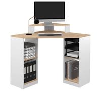 Bureau d'angle HARRY blanc et façon hêtre gain de place bureau informatique avec