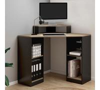 IDMarket – Bureau d'angle Harry Harry Noir et façon hêtre Gain de place avec rangements