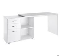 HOMCOM Bureau d'angle Bureau Droit modulable Table de Salle à Manger 2 en 1 Bureau Informatique tiroirs x 3 + 2 niches MDF Blanc