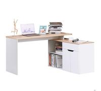 HomCom - Bureau d'angle - Multimédia modulable - Aspect chêne clair blanc, tiroir & placard