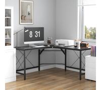 Bureau d'angle HOMCOM L-Form 150x150x76cm MDF Noir Design Moderne Parfait pour Bureau ou Home Office Durable et Fonctionnel