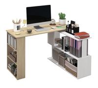 Bureau d'angle - HOMCOM - modulable - bibliothèque étagère 3 niveaux - panneaux de particules - 120x110x74,5cm - blanc bois naturel