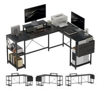 Bureau d'angle - HOMCOM - modulable réversible - 168-240 cm - étagère réglable, sac de rangement, support d'écran - noir