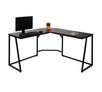 Bureau d'angle HWC-K66, table d'ordinateur, certifié FSC 76x196x110cm, MDF métal brun foncé