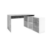 Bureau d'angle LONDON - Panneaux de particules - Décor béton structuré, blanc - 136 x 75 x 139 cm
