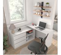 Bureau d'angle MAJA 130 cm blanc mat avec 3 tiroirs