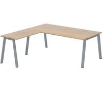Bureau d'angle manager Ecla Chêne clair L 200 x P 200 cm piètement métal Aluminium - - Bruneau