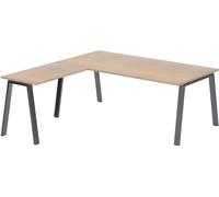 Bureau d'angle manager Ecla Chêne clair L 200 x P 200 cm piètement métal Anthracite - - Bruneau
