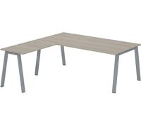 Bureau d'angle manager Ecla Chêne gris L 200 x P 200 cm piètement métal Aluminium - - Bruneau