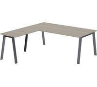 Bureau d'angle manager Ecla Chêne gris L 200 x P 200 cm piètement métal Anthracite - - Bruneau