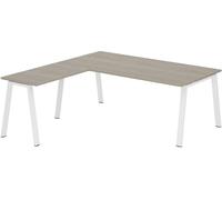 Bureau d'angle manager Ecla Chêne gris L 200 x P 200 cm piètement métal Blanc - - Bruneau