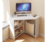 Bureau d'angle moderne avec étagères et support CPU pour petit espace de bureau à domicile Blanc 67 x 67 x 74 cm