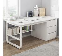 Bureau d'angle moderne avec tiroirs et étagère - Design compact - 100 x 48 x 75 cm - Idéal pour le travail et les études