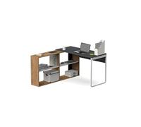 Bureau d'angle modulable coloris chêne doré / gris - Hauteur 143 x Longueur 120 x Profondeur 72 cm