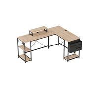 Bureau d'angle modulable réversible style industriel - nombreux rangements - acier noir effet bois naturel