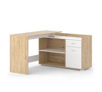 Bureau d'angle Noira, 135x77cm avec tiroir, Blanc/Sonoma, , Vicco