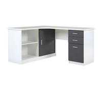 Bureau d'angle NORWY - 2 portes & 2 tiroirs - Blanc & Gris