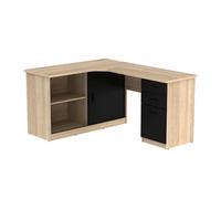 Bureau d'angle NORWY - 2 portes & 2 tiroirs - Chêne et noir
