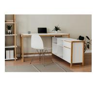 Bureau d'angle réversible Denver - Panneaux de particules - Coloris chêne et blanc - 139 x 75 x 139 cm