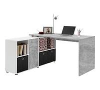 FMD Furniture 353-001 Table d'angle de Bureau en béton Blanc 136 x 75 x 68 cm Dimensions de l'étagère 137 x 71 x 33 cm