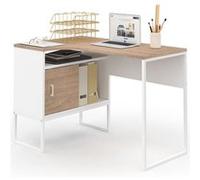 IDMarket - Bureau d'angle Rob - Blanc et façon hêtre, niche de rangement et porte, design industriel