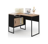 IDMARKET – Bureau d'angle ROB – Noir / Façon hêtre – Niche de rangement et porte – Design industriel