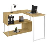 Bureau d'angle rotatif 180° DETROIT étagère forme S design industriel bois et mé