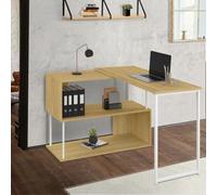 IDMarket Bureau d'angle Detroit 180° étagère forme S design industriel bois et métal blanc