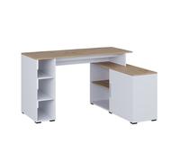 Bureau d'angle Rudy, 135x110cm avec des étagères, Blanc/Chêne Artisan, Vicco 57324