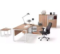 Bureau d'angle Table basse 2x armoire à dossiers bois/métal 4pcs JVmoebel