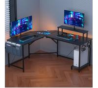 Bureau d'angle VIVOLILV - Noir - avec support d'écran/CPU/Caisson à dossiers suspendu