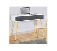 Bureau d'appoint console 2 tiroirs EMMIE scandinave blanc et tiroirs gris