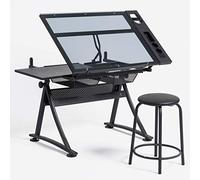 Bureau d'art réglable avec panneau de verre inclinable pour adultes et artistes, parfait pour le dessin, les croquis et les projets créatifs