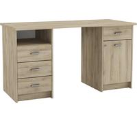 Bureau de bureau MAO de Demeyere, couleur chêne, fabriqué en France, 135x58,5x74 cm, meuble de bureau, panneau de particules mélaminé, 4 tiroirs, 1 armoire