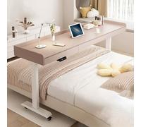 Bureau de chevet réglable en hauteur avec tiroir - Table mobile pour ordinateur portable à l'hôpital et à la maison, station de travail compacte et polyvalente sur roulettes - Rosa/Bianco - 130 cm