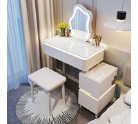 Bureau de coiffeuse avec lumières - Grande table de maquillage pour chambre à coucher, comprend un tabouret rembourré et une armoire latérale avec miroir à luminosité réglable, idéal pour les petits
