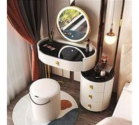 Bureau de coiffeuse avec miroir éclairé sur le dessus en verre, tiroirs et chaises, 3 couleurs d'éclairage, table de maquillage avec lumières pour elle (blanc, 70 cm)