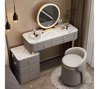 Bureau de coiffeuse avec miroir lumineux à DEL tactile, coiffeuse avec 3 modes d'éclairage de couleur, coiffeuse avec 3 tiroirs, armoire de rangement et station de charge pour chambre à coucher