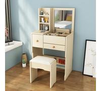 Bureau de coiffeuse avec miroir rabattable - Coiffeuse de maquillage 3 en 1 avec tiroirs et chaise de rangement cachée pour les petits espaces et les essentiels de beauté organisés
