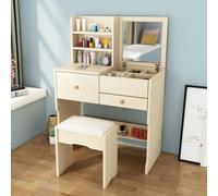 Bureau de coiffeuse avec miroir rabattable - Coiffeuse de maquillage 3 en 1 avec tiroirs et chaise de rangement cachée pour les petits espaces et les essentiels de beauté organisés