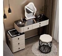 Bureau de coiffeuse beige avec miroir tactile éclairé par LED, 3 modes de couleur, table de maquillage avec 3 tiroirs de rangement et station de charge pour chambre à coucher, design moderne