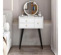 Bureau de coiffeuse blanche avec miroir et lumières, table de maquillage compacte avec 3 tiroirs, luminosité réglable et 3 modes d'éclairage, facile à installer pour chambre à coucher de femme, taille