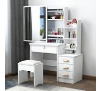 Bureau de Coiffeuse de Chambre à Coucher avec Miroir, étagères et Armoire Multi-rangements - Ensemble de Coiffeuse de Maquillage(Without,918right)