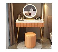Bureau de coiffeuse Ensemble de bureau maquillage moderne, commode chambre à coucher, comptoir en marbre Simple, Table, miroir, tabouret, ensemble(Orange Round Stool,80cm)