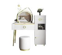 Bureau de coiffeuse Grand bureau avec tiroirs, miroirs et tabourets, ensemble de maquillage moderne armoire rangement, coiffeuse for chambre à coucher(Blanc)