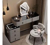 Bureau de coiffeuse gris moderne avec miroir éclairé tactile, 3 modes d'éclairage couleur, tiroirs et station de charge, parfait pour chambre à coucher, table de maquillage (gris C, 80 cm)