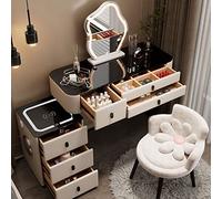 Bureau de coiffeuse moderne avec miroir éclairé à DEL, 3 modes d'éclairage de couleur, 3 tiroirs, station de charge pour chambre à coucher, beige, taille C